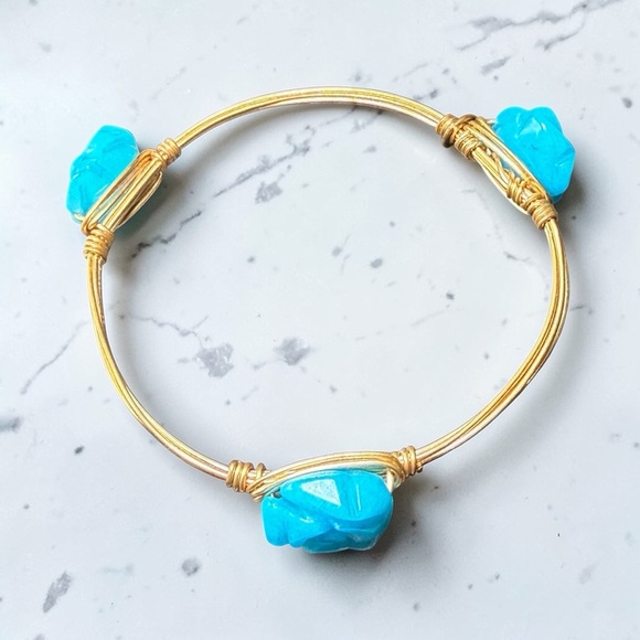 Bourbon & Boweties Blue Rose Bangle Bracelet Gold Wire Wrapped Boho Stackable - Picture 6 of 7